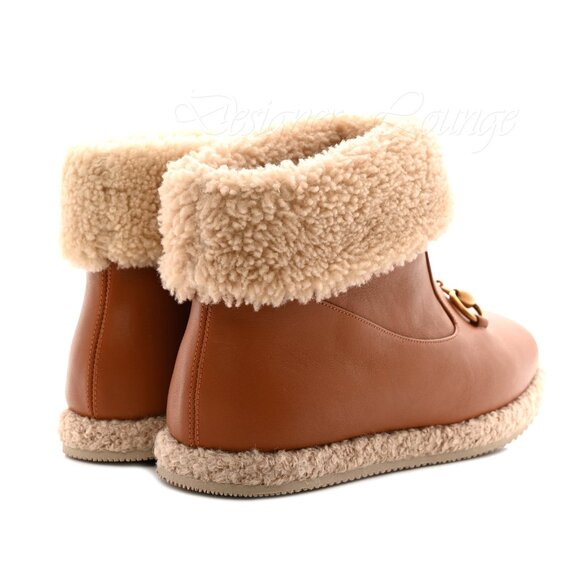 NEW GUCCI Horsebit Cognac Leather Shearling Ankle Booties EU 38 / US 8 - Picture 7 of 15